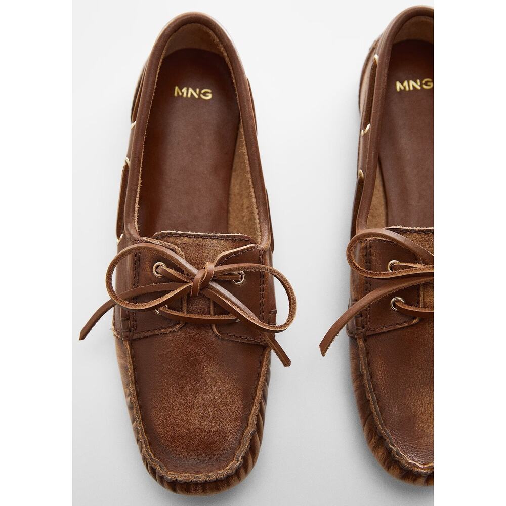 NWT Mango LEATHER NAUTICAL SHOES Brown Boat 39